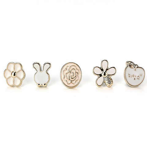 JAZZEEL Cute Enamel Lapel Pins, 5-Piece Brooch Set of No-Sew Decorative Shirt Buttons, Fun Accessory for Jean Jackets, Coats, Dresses, and Sweater Decoration for Teens and Adults
