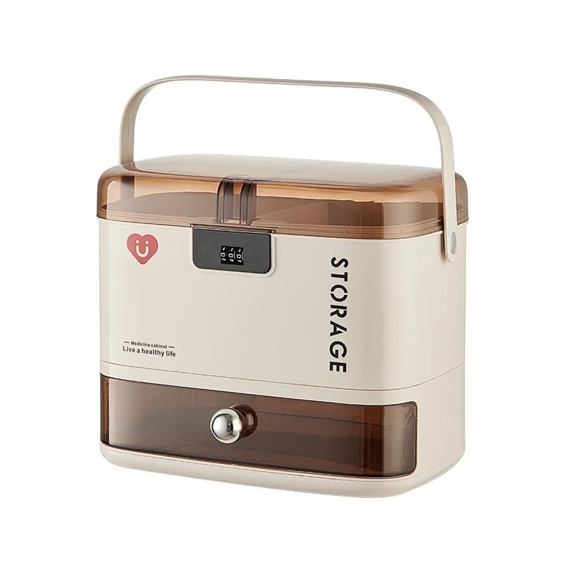 Nopatia Advanced Medicine & Makeup Organizer Case with 2 Tiers and Extra Drawer, Digital Lock (Password)