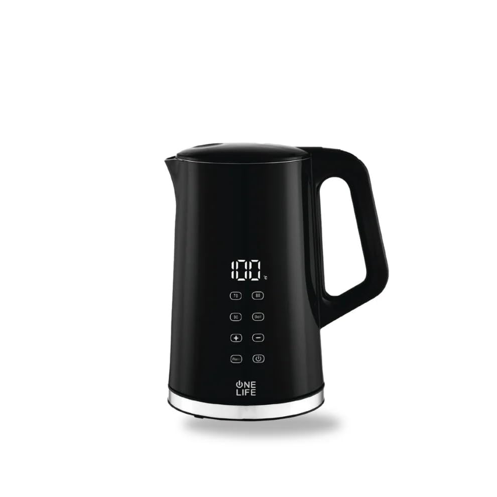 One Life Digital Electric Kettle, 1.7L, Double Wall Stainless Steel, LED Display, Temperature Control, Black