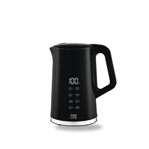 One Life Digital Electric Kettle, 1.7L, Double Wall Stainless Steel, LED Display, Temperature Control, Black