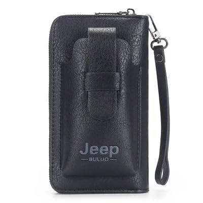 Luxury Leather Wallet for Men Multifunction Wallet - Stylish Design Double Zipper Wallet Perfect for Phone and Cards Large Capacity (Black)