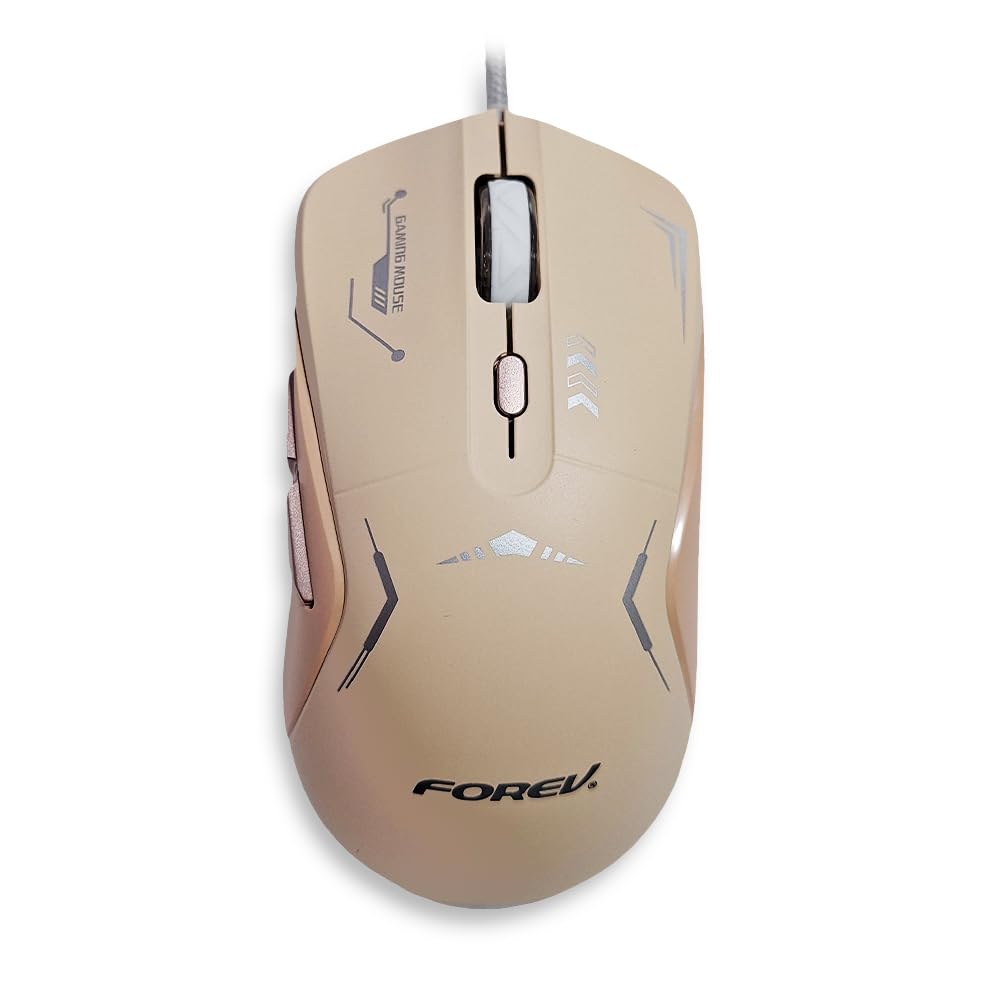 gaming mouse with 1.5M USB Cable, silent key,macro program ming, optical engine, LED Light, 4-level adjustable (1200-1800-2400-3600DPI) - FV-X9,Beige