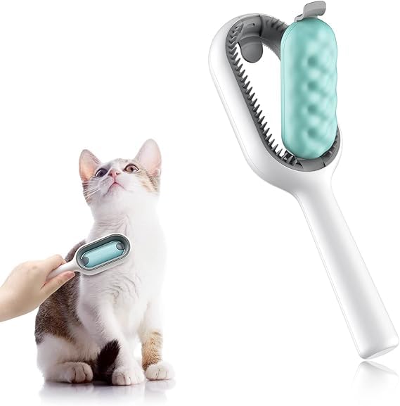 Cat and Dog Grooming Brush Set, Self Cleaning Pet Grooming Tool Removes Loose Undercoat, Gently Detangles and Massages (Long Bristle Blue)
