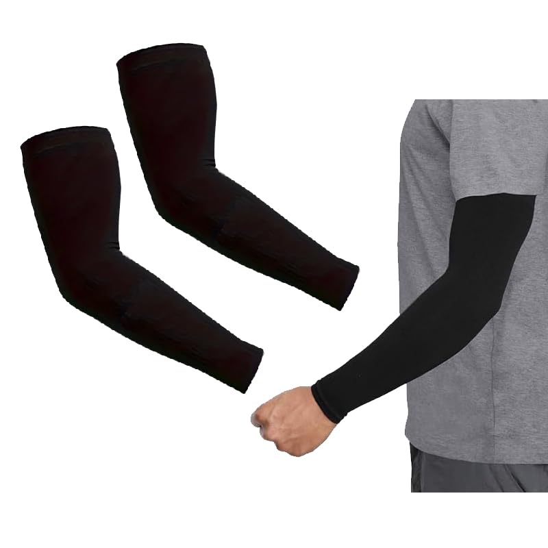 Kapper Trade UV Protection Compression Arm Sleeves for Men and Women (Pair, 2 Pieces, Black, Code:8824) - by KaberTrade
