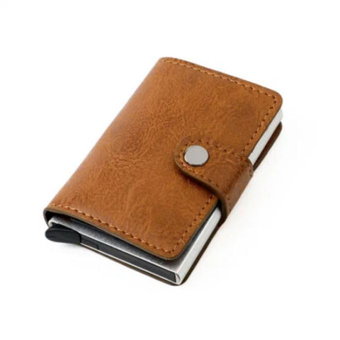 (D-KABY) Card Holder Men Carbon Fiber Leather Wallet Smart Slim Minimalist Wallet Gift (brown)