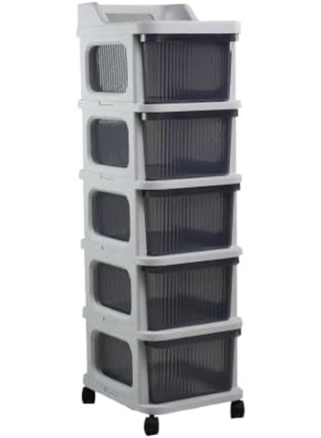 El Watania Prime Twist Five-Drawer Plastic Storage Unit With Wheels