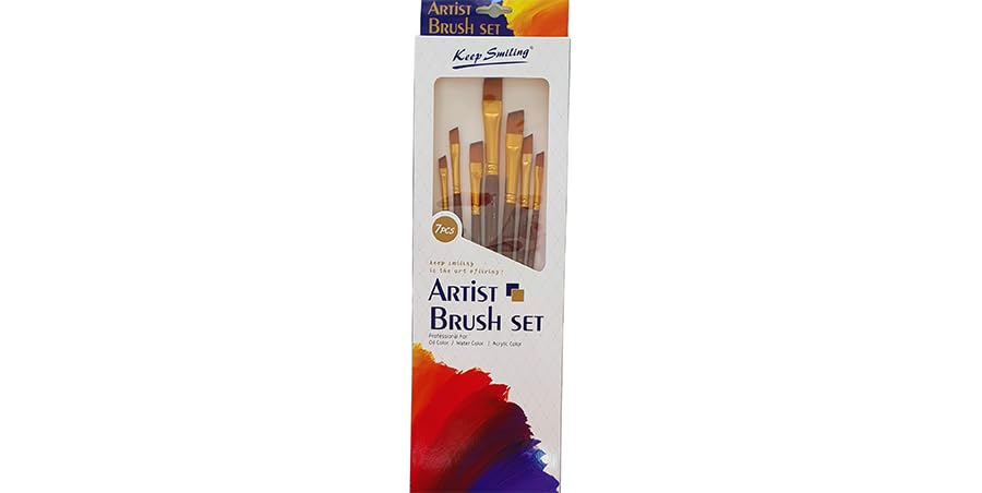 Keep Smiling Flat Artist Paint Brush Set 7-Pieces, Black/Gold
