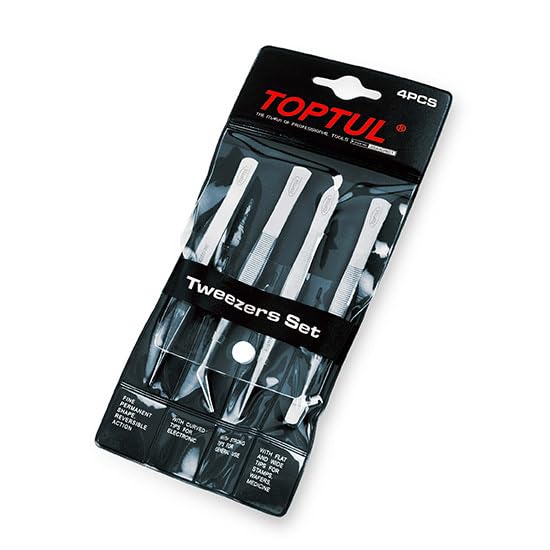 Toptul Professional Tweezers Set, 4 Pieces, Model JGAA0401, Precision Hand Tools