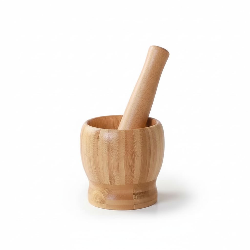Large Beech Wood Mortar with Durable Handle – Strong Natural Spice Pestle – Ideal for Grinding Spices, Garlic, Herbs with High Efficiency AR