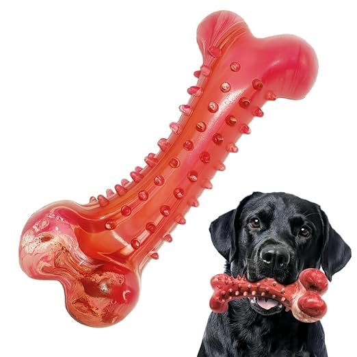 Durable Dog Chew Toys for Large Dogs Aggressive Chewers, Indestructible Beef Flavor Hard Dog Bones Teeth Cleaning Bones and Strengthening Natural Rubber Non-Toxic Flexible Silicone Random Color