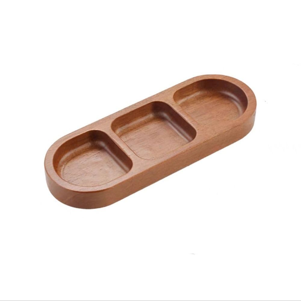 Small Wood Serving Tray,8" x 2.95" x 2 ", 3 Compartment Serving Tray Sauce Dishes,Wooden Plates for Snacks, Appetizers, Fruit, Candy