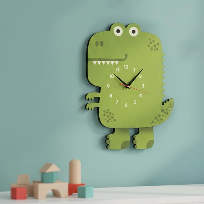 Pendulum Wall Clock, Modern Delightful Dinosaur, Movable Feet, Bright Colors, High Quality, Quiet Movement, Easy to Hang, Add Attractive Decoration to All Taste