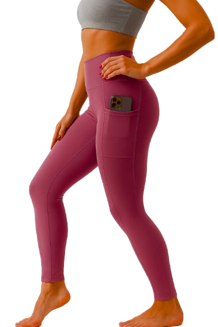 High Waist Athletic Leggings for Women, Microfibre Polyester Sports Pants with Phone Pocket