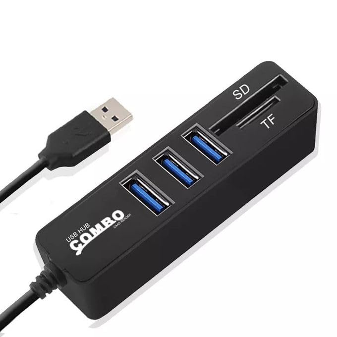 Generic 3-Port USB 2.0 Hub - SD/TF Micro SD Card Reader - 480Mbps High Speed - Compatible with iMac & Laptops - Black