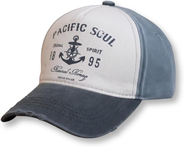 Be.Uniqee Vintage Soul Baseball Cap, Distressed Denim Tri-Colour Design, Nautical Anchor Print