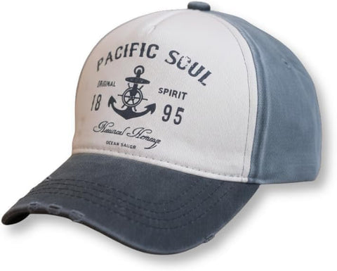 Be.Uniqee Vintage Soul Baseball Cap, Distressed Denim Tri-Colour Design, Nautical Anchor Print