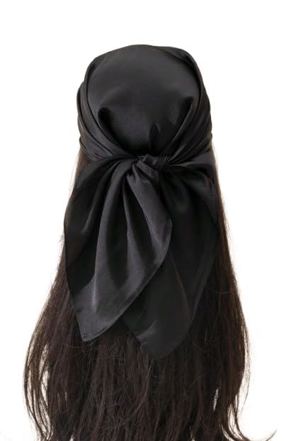 Elegant Silk-Like Hair Bandana Scarf, Black Head Wrap, Soft Minimalist Style Hair Accessory for Modern Fashion 70 * 70