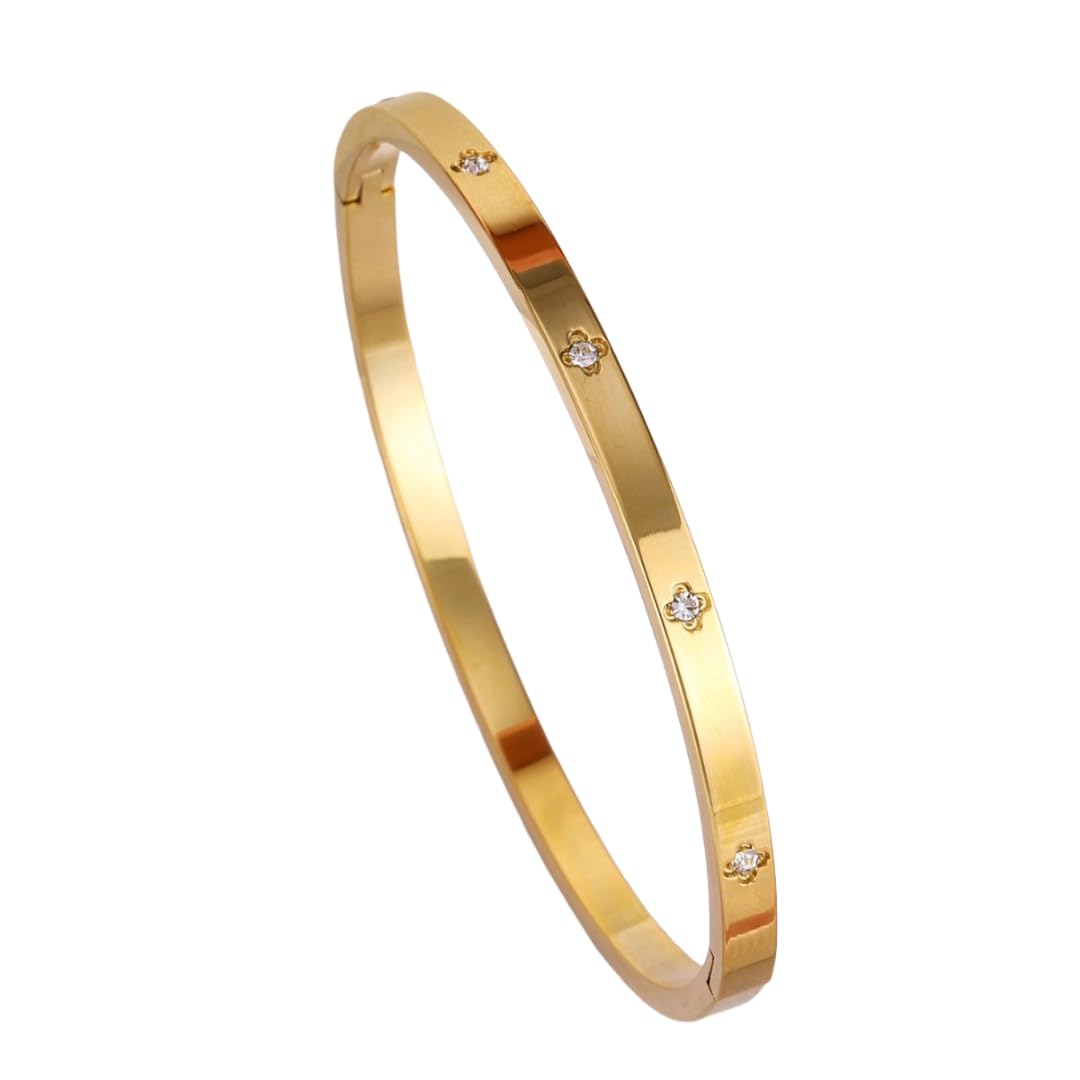 1pcs 18k gold plated stainless steel four leaf clover bracelets for party and daily wear inlaid cubic zirconia suitable for gifts for girls women friends weddings birthdays Valentine's Day (Style C)