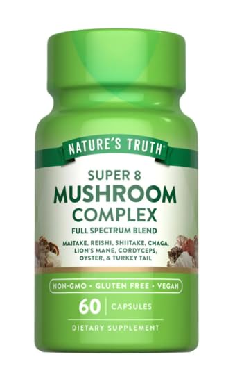 Super 8 Mushroom Complex | 60 Capsules | Premium Adaptogenic Blend | Non-GMO, Gluten-Free