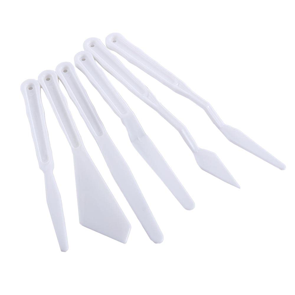 Plastic Painting Palette Knife Set, 6 Pcs White Art Artist Paint Spatula Tools Flexible Art Tools for Oil Acrylic Painting Color Mixing