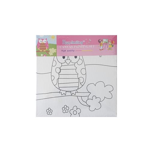 Keep Smiling Owl Design Canvas Drawing Board, 20 cm x 20 cm Size, Multicolor