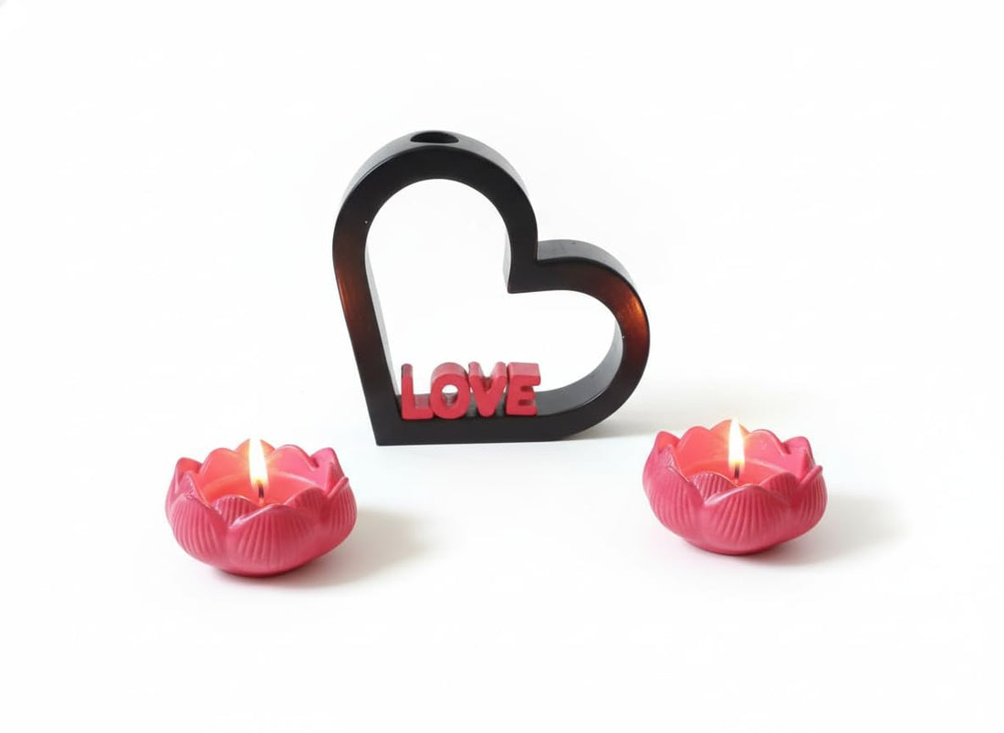 Lotus Flower Candle Holder with Two Pink Candles A Luxurious, Romantic Design for Home Decor; An Elegant Gift for Yoga, Meditation, and Bedroom Decoration.