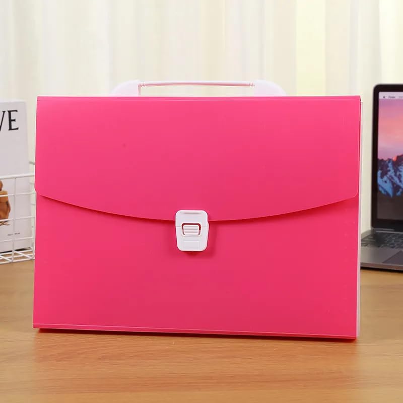 File Folder Expanding 13-Pocket A4 Accordion Organizer, Letter Size Document Wallets with Handle and Lock – Big Size Paper Filing Folder for School, Office, Home Stationery (Hot Pink)