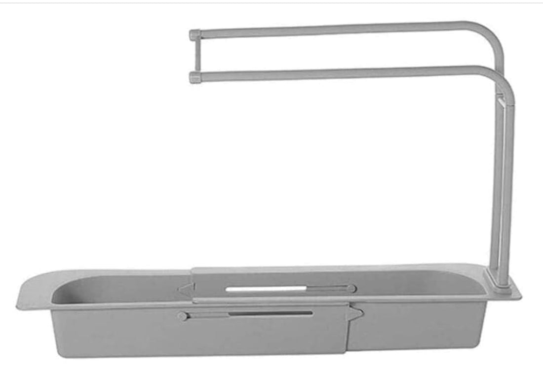Telescopic Dish Rack Sink Holder, Expandable Storage Drain Basket Dish Rack, Sink Organizer Holder Dish Cloth Hanger, Sponge Soap Holder Drainer Sink Tray for Home Kitchen (Gray)