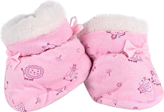 Pink Baby Warm Socks with Fur, Animal Print Warm Socks with Bow