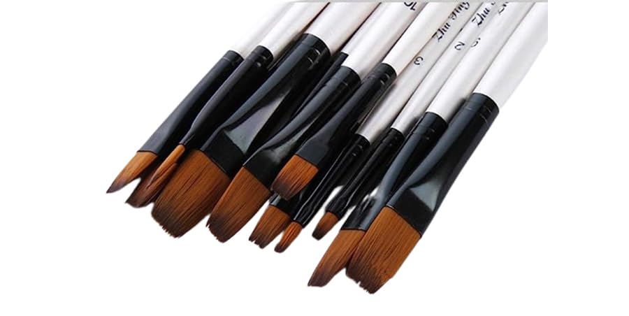 Keep Smiling Flat Brushes With Different Sizes, 12 Piece - Black White