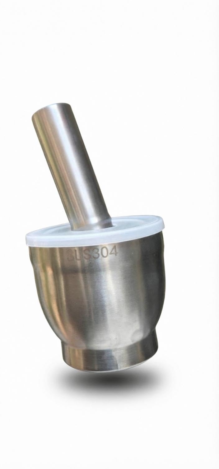 Stainless Steel Mortar - Heavy Duty Solid Cast 304 Grade Pestle and Mortar Set with Lid, Non-Hollow Deep Bowl for Grinding Spices Herbs and Garlic in Kitchen