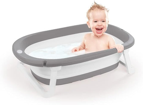 Foldable Baby Bath Tub, Portable Collapsible Design, Grey and White, 80 cm