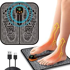 ZJchao EMS Foot Massager, Electric Muscle Stimulator, Folding Portable 6 Mode Massage Cushion Electronic Muscle Stimulator Foot Massage (Battery Models)
