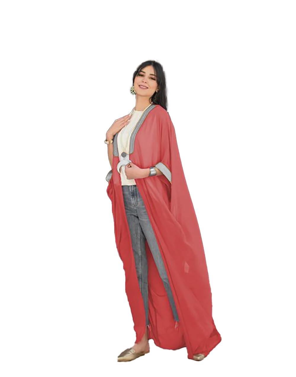 Sunset Ramadan Chiffon Abaya Kaftan Kimono Bisht inlaid with Jubeir