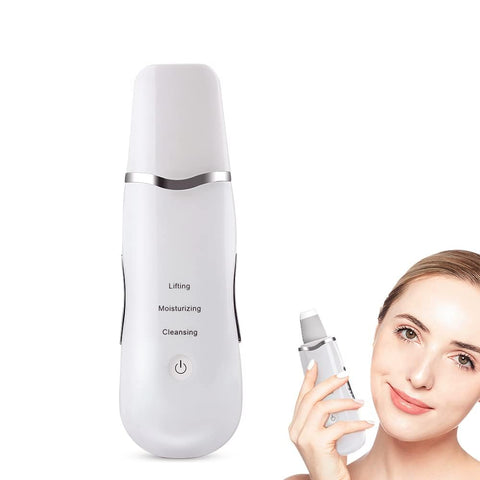 Ultrasonic Skin Facial Scrubber Face Spatula, Professional Deep Cleaning Skin Dirt Blackhead Remover Reduce Wrinkles and Spot Facial Lifting Peeling Skin Care Beauty Device Tool (White)