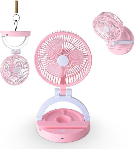 Mini Folding Electric Fan with LED Light – 3 Speeds | Portable Fan Energy Saving High Wind Power 5.5W Blue (ss)