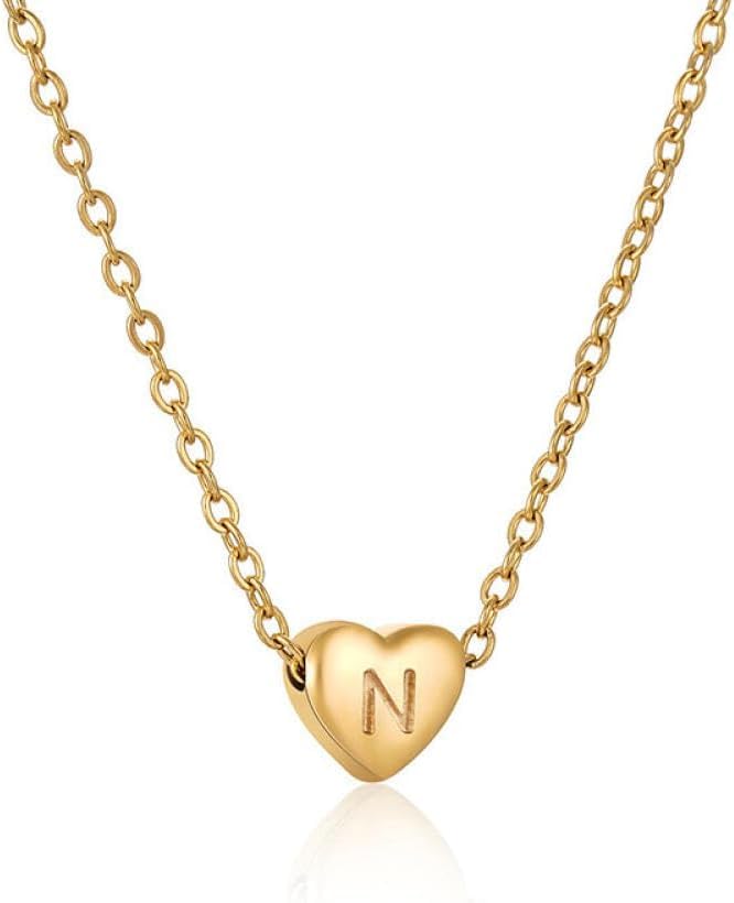 Fayruz Jewelry 18K Gold Plated A-Z 26 Initial Letter Heart Pendant Necklace Stainless Steel Initial Alphabet Letter Pendant Personalized Name Necklace for Women Girls