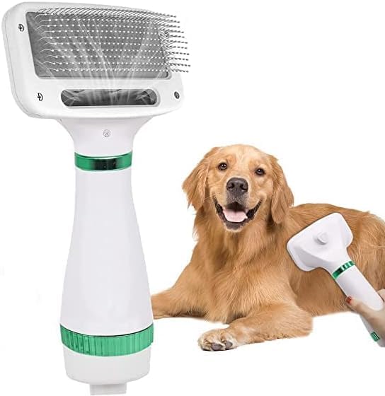 2 in 1 Pet Hair Dryer and Dog Grooming Kit with Pet Hair Brush, Pet Hair Grooming Kit with 3 Heating Temperatures and One Button, Self-Cleaning Hair Removal Function