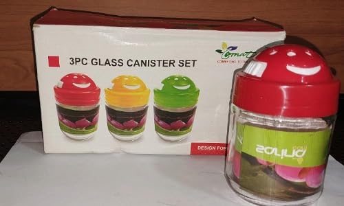 Glass Spice Jar Set with Plastic Lid, 3 Pieces,Multi Color
