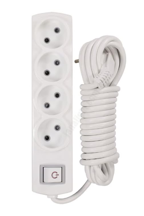 Power Strip 4 Socket Extension Cord 5 Meter with Switch, Heavy Duty Multi Plug Adapter 16A 250V 3500W Safe Electrical Extension Cable for Home Office Electronics Durable Power Distribution Strip
