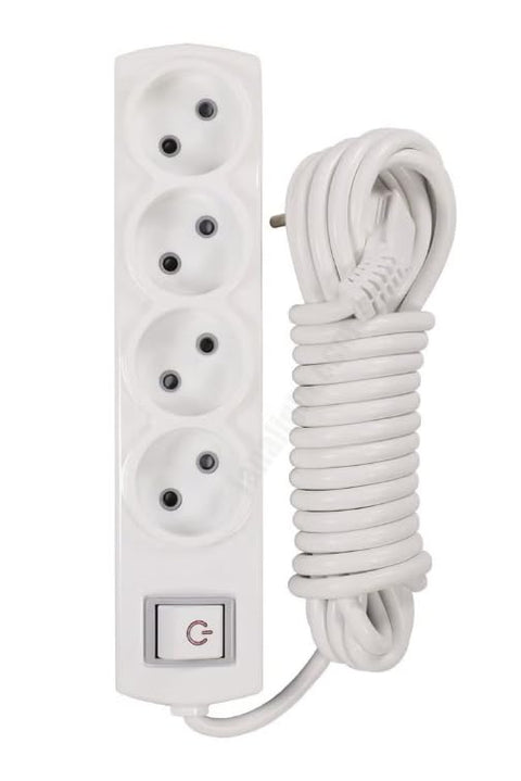Power Strip 4 Socket Extension Cord 5 Meter with Switch, Heavy Duty Multi Plug Adapter 16A 250V 3500W Safe Electrical Extension Cable for Home Office Electronics Durable Power Distribution Strip