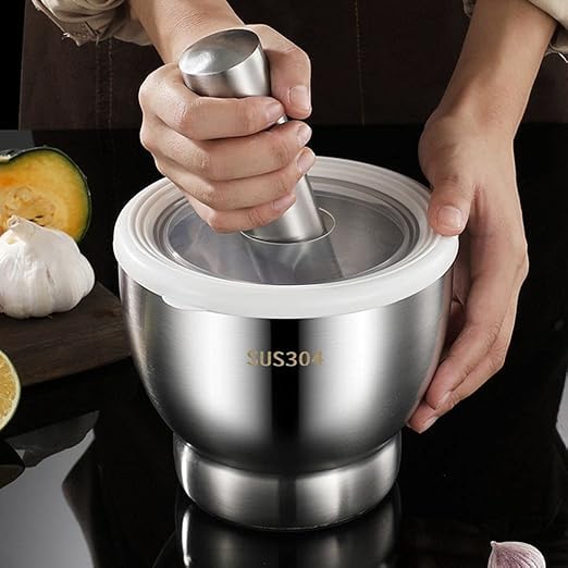 Mortar and Pestle Set 5 Inch Large Capacity Stainless Steel Heavy Polished, Enhanced Performance Spice Grinder