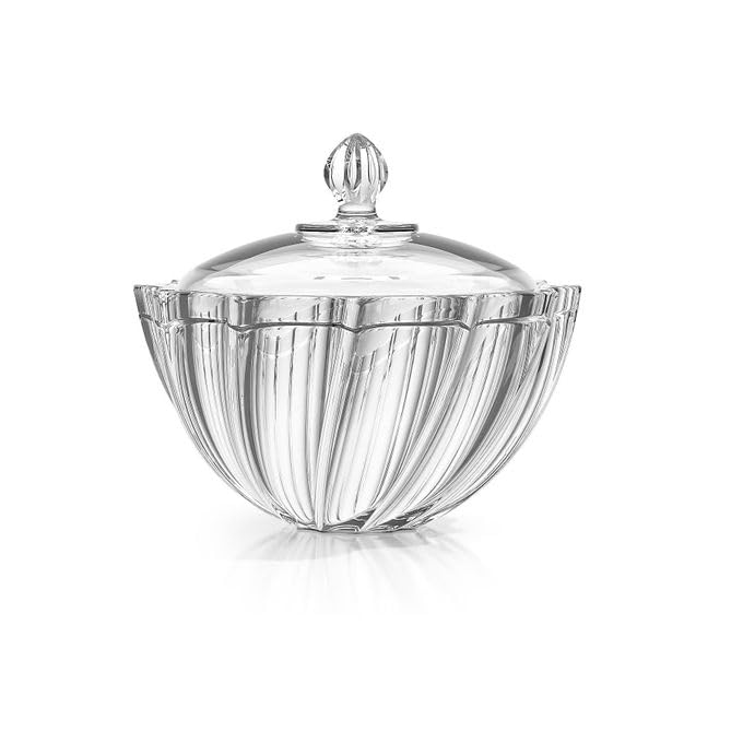 City Glass Twist Bonbonniere | Storage Jar with Decorative Lid and Clear Crystal Glass | Serving Bowl for Candy Sugar Nuts (Bonbonniere)