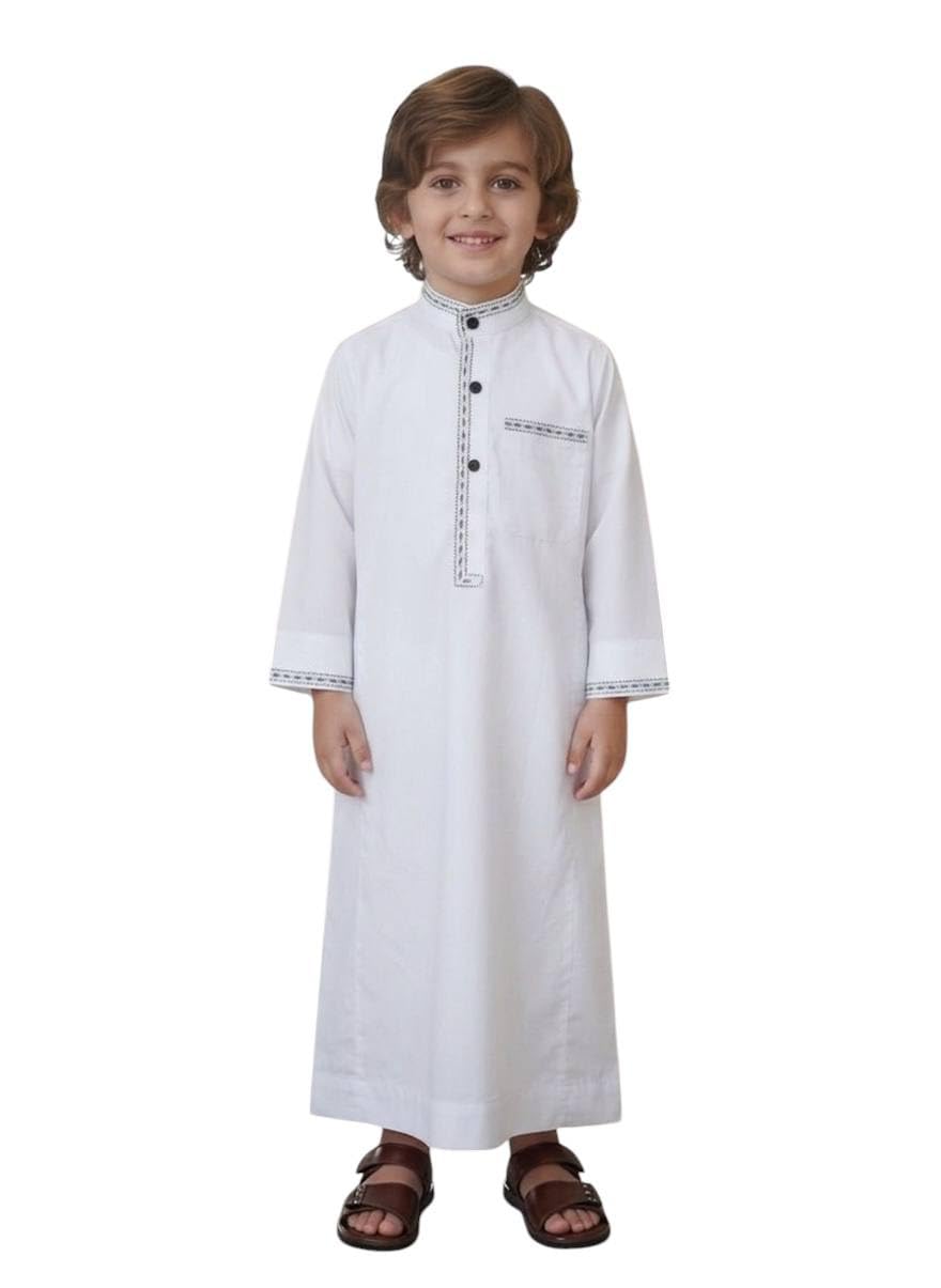 Jalabiya Kids Embroidered Eid Ramadan Sizes 1-14 Years Old Stand Collar with Buttons
