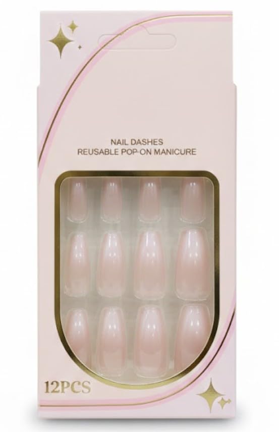 12pcs Gel Press On Long Coffin Nail Shiny False Nails Full Cover Artificial Fake Nail Art Tips- Comes With 1 SHEET DOUBLE FACE (N6)