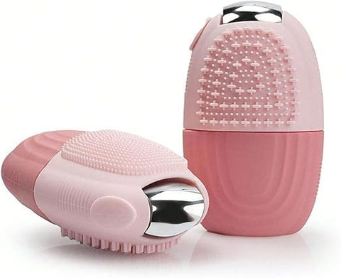 Plan A Ice Roller for Face, 3 in 1 Reusable Face Massage Roller with Shiny Metal Roller, Skin Tightening and Toning Tool with Brush for Cleansing Skin, Makeup Brushes, Puffy Eye Bags Remover