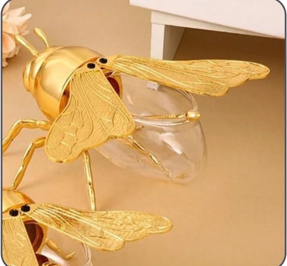 Home Care GG-1275 Bee-Shaped Honey Jar, Glass with Two Gold Wings, Large, Decor,Home Use