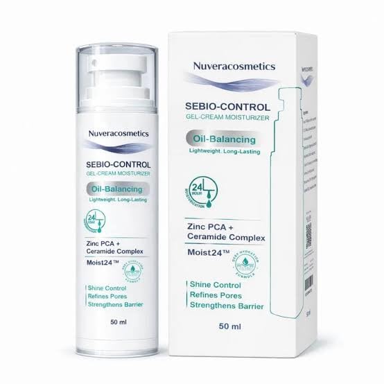 Nuveracosmetics Sebio-Control Gel-Cream Moisturiser, Oil-Balancing, Zinc PCA + Ceramide Complex, Shine Control, 50ml