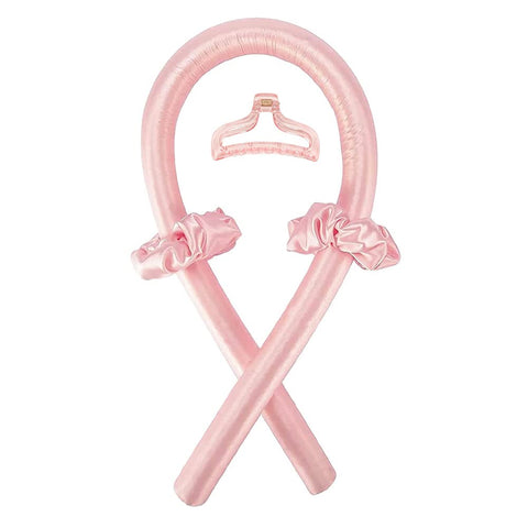 BATOUDE Heatless Curling Rod Headband No Heat Silk Ribbon Curling Rod Hair Roller Curls with Hair Claw Clip Lazy Natural Soft Wave DIY Hair Rollers Styling Tool for Sleep in Overnight (Pink)