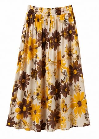 Lamasaty Women’s Cream Floral Maxi Skirt, High Waist Flowy A-Line Skirt, Elegant Modest Casual Long Skirt for Summer, Outings & Everyday Wear